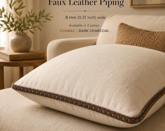 8mm Faux Leather Gimp Trim | Upholstery Braid Piping Cord | Decorative Furniture Trim for Cushions, Sofas, Chairs & Sewing