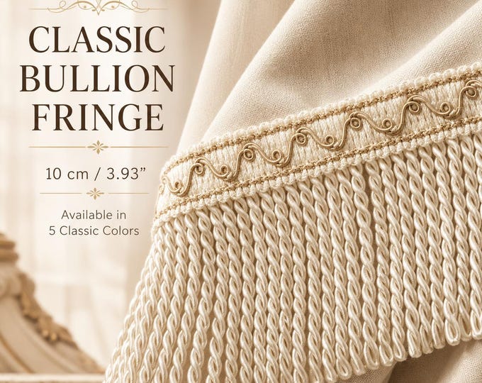 5  Colors Classic Bullion Fringe Upholstery Trimmings|10cm-3.93 inches width |Upholstery, Curtains, Throws Bullion Trims by the meter 