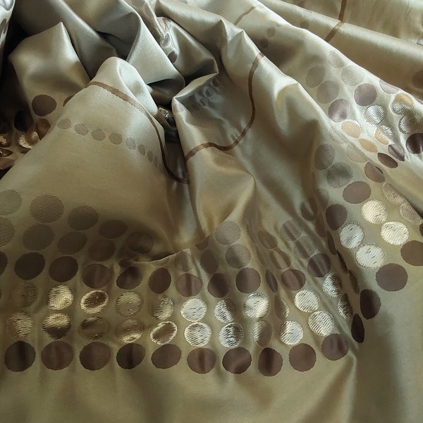 Taffeta Beige Gold Waves Embroidered Fabric | Double Height 300 cm -118 inches