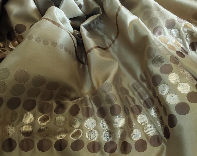 Taffeta Beige Gold Waves Embroidered Fabric | Double Height 300 cm -118 inches