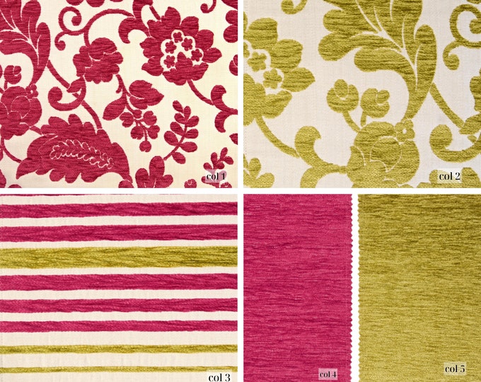 Velvet Ariadne Red Pink Green Classic Chenille Upholstery Fabric| 280 cm - 110 inches width upholstery fabric