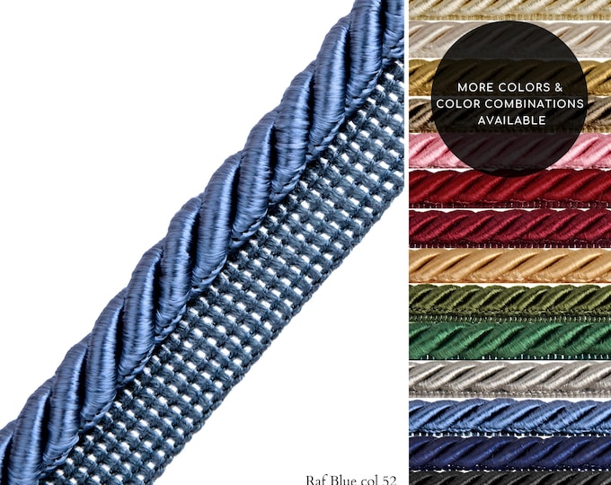 10mm or 6mm Rayon Twisted Flanged Piping Cord | Raf Blue Upholstery Piping Cord by the meter