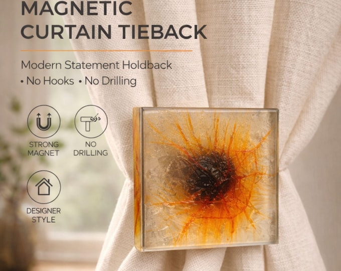 Art Resin Magnetic Curtain Tieback –Modern Decorative Holdback, No Drill Curtain Clip, Unique Acrylic Drapery Accessory, Designer Home Decor