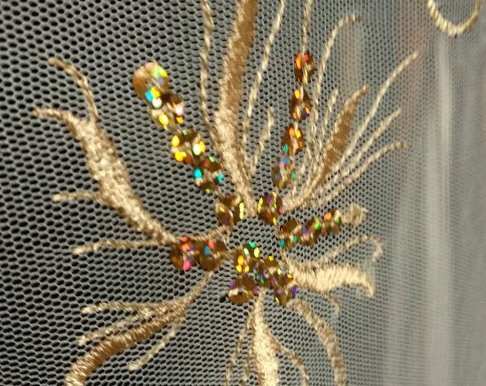 Gold floral embroidered curtain fabric | Double Height 300cm/118inches