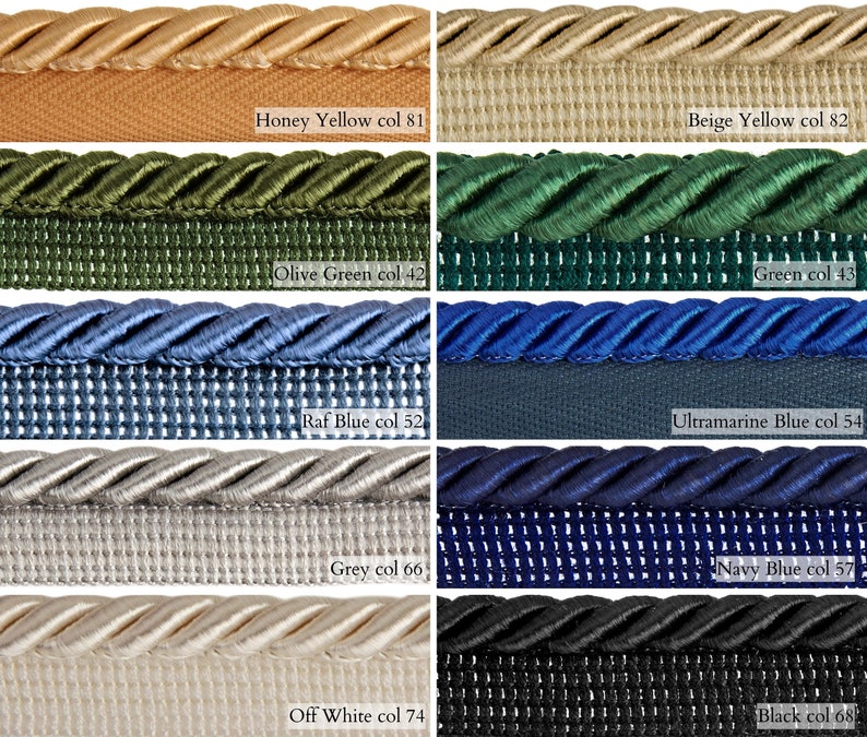 65 Colors Twisted Cord10mm or 6mm Rayon Flanged Piping Cord Upholstery Piping Cord by the meter image 3