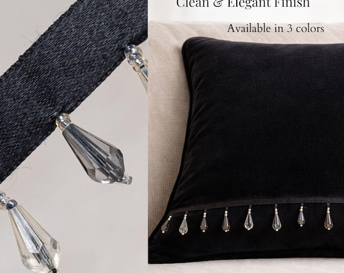 3cm Crystal Curtain Trim Drop Crystals | Beaded Curtain Trim | Lamp Shade & Cushion Trim | Decorative Drapery Fringe | 3 Colors