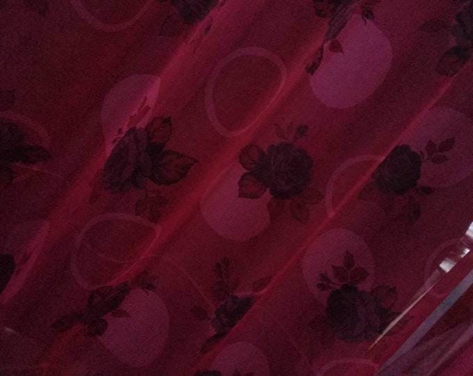 Fuchsia Organza printed flowers design colorfull curtains fabric|Double Height 300cm/118inches
