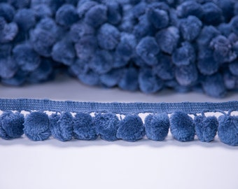 Blau Raf 100% Baumwolle Bommelborte | 4,5 cm-1,77 Zoll Höhe Spitzenband Fransenbesatz