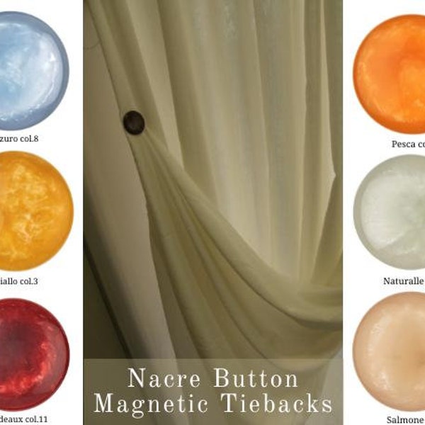 Embrasses magnétiques pour rideaux 6 couleurs à boutons nacrés | Fixations pour rideaux sans fil