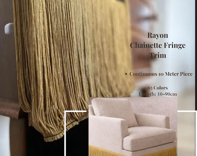 Rayon Chainette Fringe Trim, 10 Meter Continuous Fringe, Long Fringe 10–90cm, Curtain Fringe, Upholstery Trim, Drapery Trim, 65 Colors