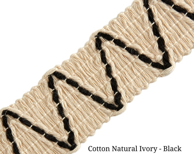 Cotton Braid Trim Natural Cotton-Black| 3.5cm-1.37" Lace for curtains-drapes, sewing tape embellishments Cushions, Tablecloths, Throws