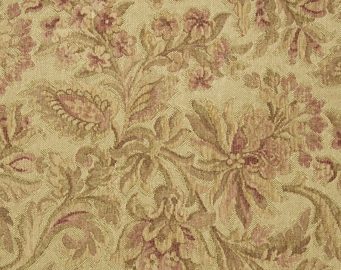 Beige Yellow Jacquard Floral Brocade Upholstery Fabric | 140cm- 55" Width Upholstery Fabric