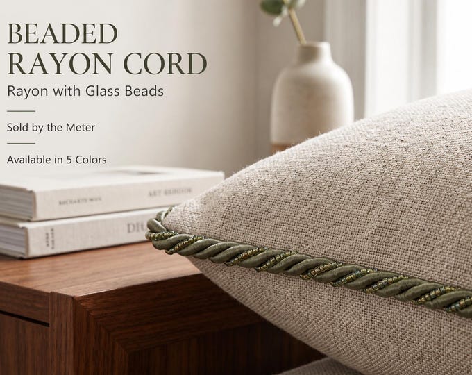 10mm Beaded Twisted Rayon Cord | Decorative Upholstery Trim | Luxury Furniture & Curtain Cord | Sold by the Meter | 5 Colors