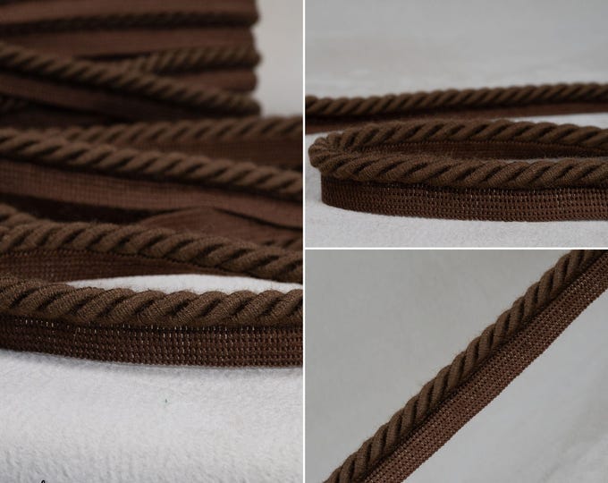 10mm or 6mm Relax Flanged Piping Cord | Brown Thick Upholstery Cord with Tape | Sold by the meter