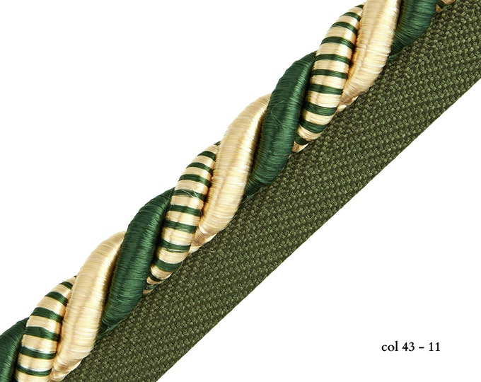 Green Beige Gold Rayon Flanged Piping Cord|10mm (0.39") Twisted Cord, Piping Cord, Cushions Trim, Upholstery Trim| Piping Cord by the meter