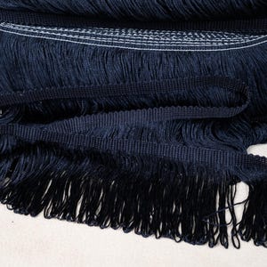 Navy Blue Rayon Double Weld Fringe Trimmings |10cm-4&quot; Height Fringe Trimming | DIY crafts, long sewing fringe trim sold by the meter