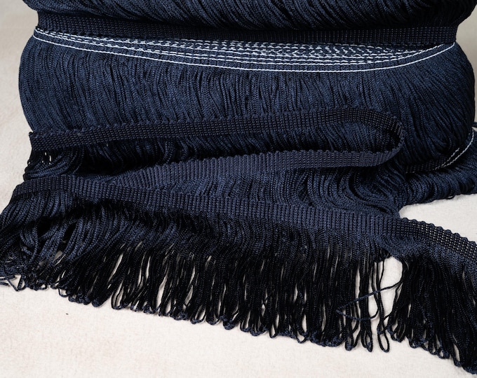 Navy Blue Rayon Double Weld Fringe Trimmings |10cm-4" Height Fringe Trimming | DIY crafts, long sewing fringe trim sold by the meter