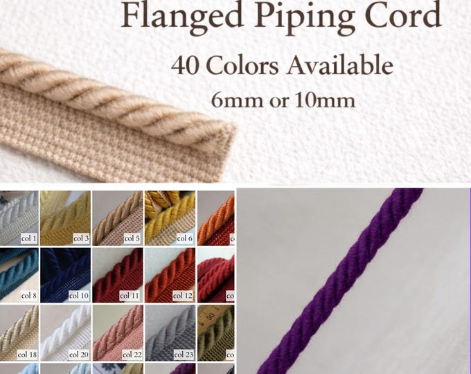 Relax Flanged Piping Cord by the Meter • Soft Twisted Upholstery Cord • Available in 40 Colors • 6mm or 10mm