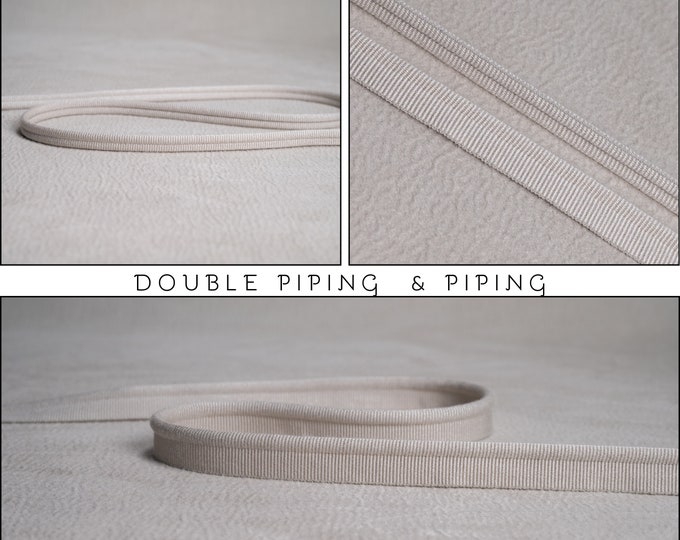 Beige Grey double Piping Cord or Piping |10mm-0.36" double gimp piping or 5mm - 0.19" Flanged Piping|Double Upholstery Gimp Trim