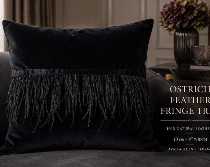 Ostrich Feather Fringe Trim by the Meter | Natural Feather Trim for Dresses, Costumes, Lampshades & Crafts | 8 Colors