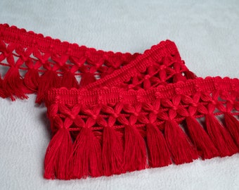 Vivid Red Braid Tassel Fringe Trim| 8cm-3.15" Wide Lace Ribbon Trim | Curtains, dress, costumes, accesorries trim by the meter