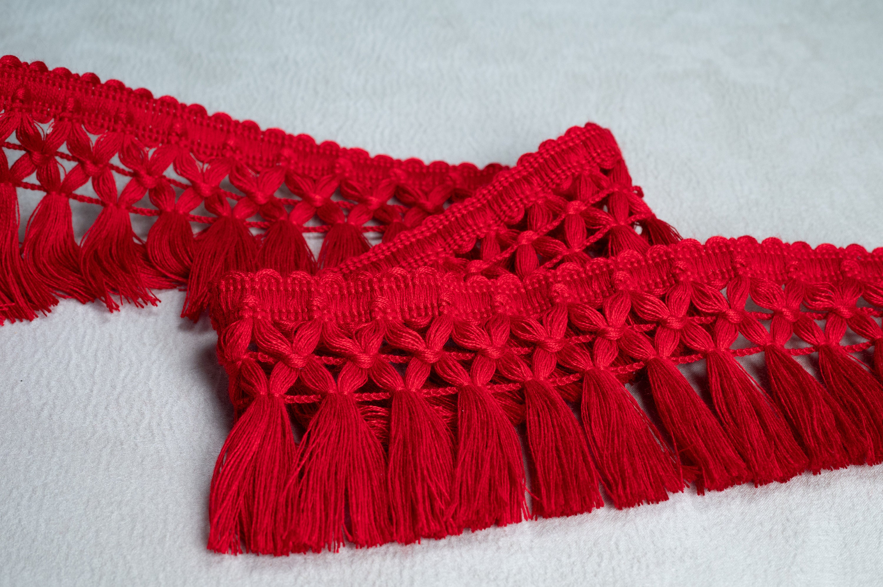 Vivid Red Braid Tassel Fringe Trim| 8cm-3.15" Wide Lace Ribbon Trim | Curtains, dress, costumes, accesorries trim by the meter