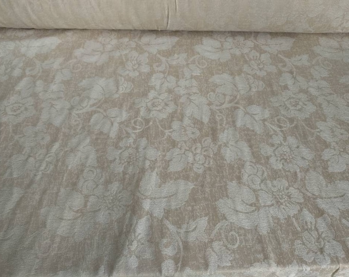 Ivory Beige Gold Floral Jacquard Chenille fabric  Upholstery ,curtains | 280cm-110"Double Width  | Fabrics By the meter