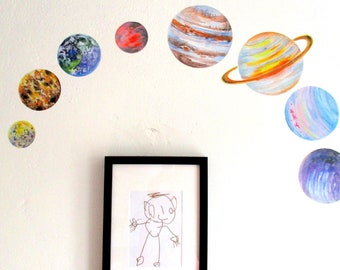 Space wall stickers, planet wall decals, space wall decor, solar system art, space kids decor, planet stickers, space art, watercolor planet