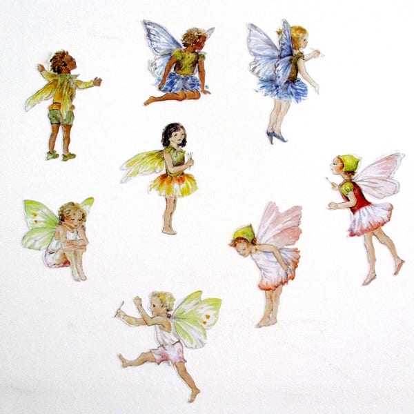 Fairy wall stickers, fairy wall decals, SET OF 8, watercolor fairy decals, flower fairy decor, girls bedroom, fairy gifts, fairies decal