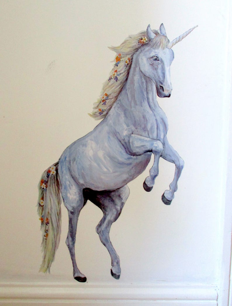 hand painted decal pastel unicorn fantasy decal kids room decal unicorn decor unicorn mural Unicorn wall sticker unicorn decal