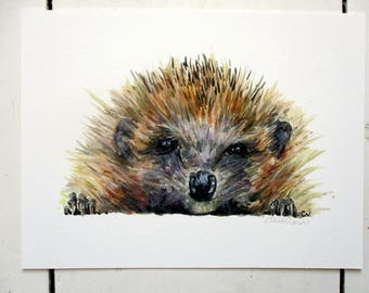 Hedgehog painting, hedgehog lover gift, hedgehog art print, wildlife giclee print, gift for mum, woodland art print, nursery hedgehog print