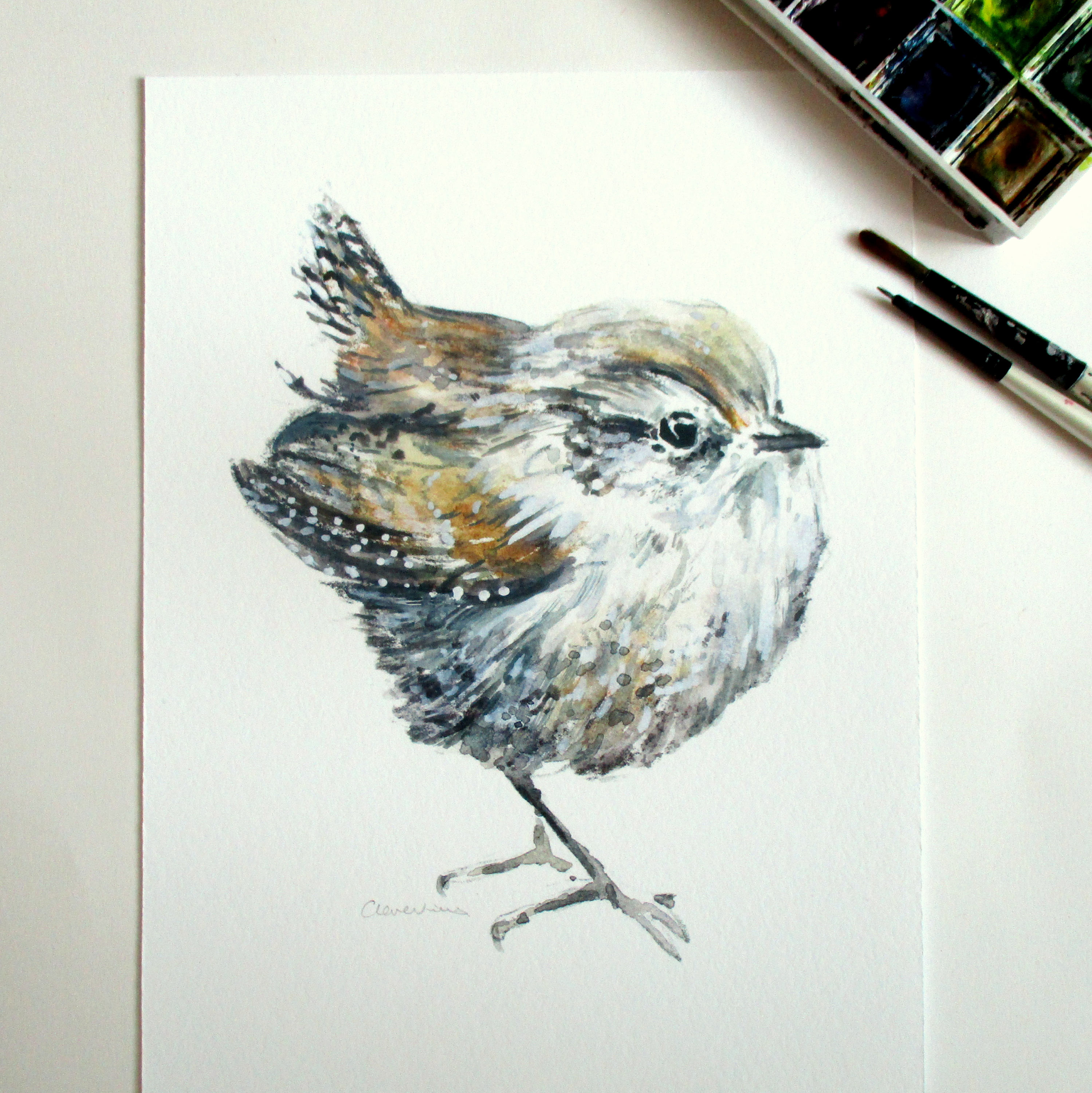 Wren art print, jenny wren art, bird lover gifts, nursery print, British  bird painting, watercolor bird, kitchen wall art, cute bird decor