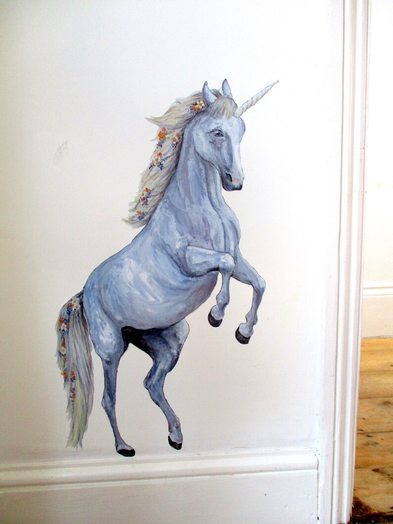 hand painted decal pastel unicorn fantasy decal kids room decal unicorn decor unicorn mural Unicorn wall sticker unicorn decal