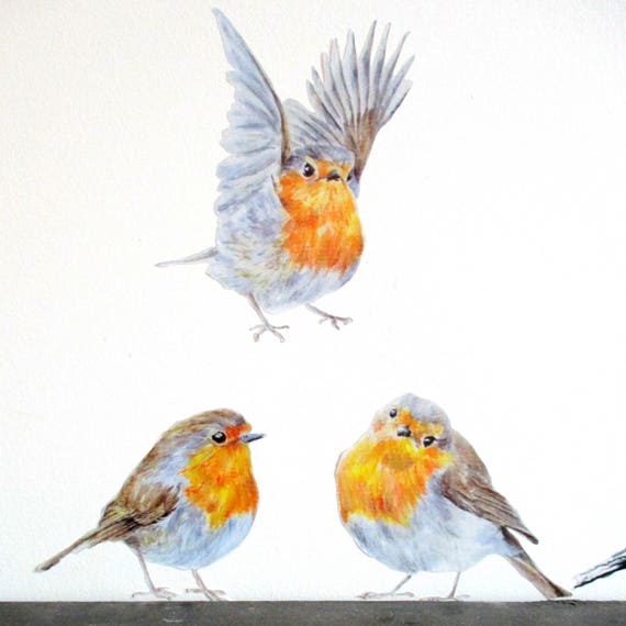 robin wall decals robin decor christmas gift bird lover | etsy