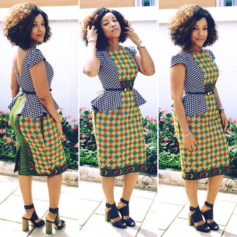 Combo Print Peplum Dress