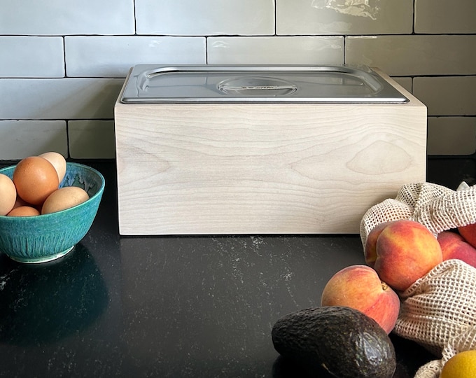 Wood Noaway Countertop Compost Bin – Stainless Steel Liner, Kitchen Composting