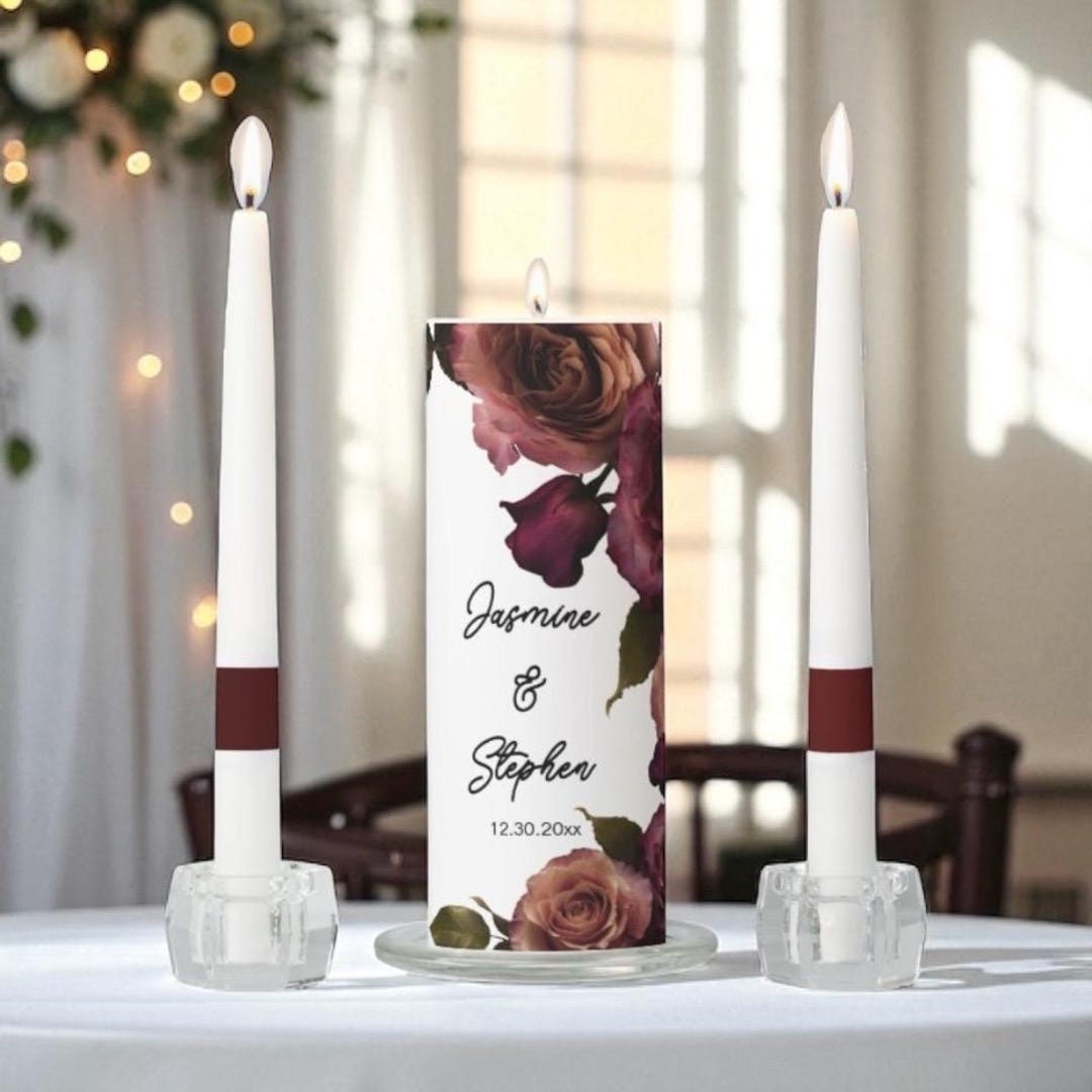 Unity Candle Wedding Candle Set - Moody Burgundy and Rust - Etsy