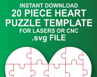 20 piece heart puzzle template - Instant Download - SVG file
