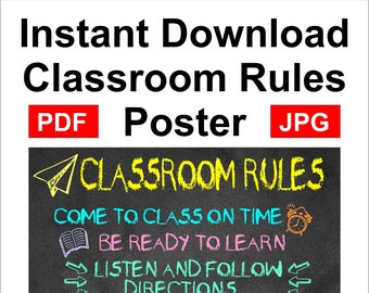 Classroom Rules Poster – Colorful Educational Wall Art, Motivational Decor for Students, Printable Teacher Poster