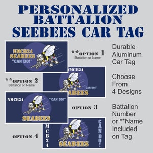 SeaBees' Car Tag, Personalized Battalion or Name, Aluminum Car Accessory, Car License Plates