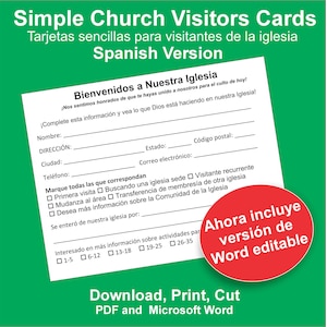 Cartões básicos de visitantes da igreja - Tarjetas básicas para visitantes da iglesia: download digital (PDF e Word incluídos).