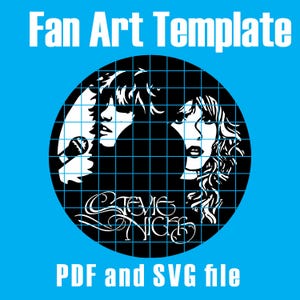 May include: Black and white fan art template of Stevie Nicks, featuring a grid overlay. The template includes a PDF and SVG file.