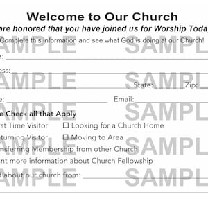 Basic Church Visitor Cards Digital Download PDF and Word Included. Centered and Top Margin Age Information and No Age Information image 3