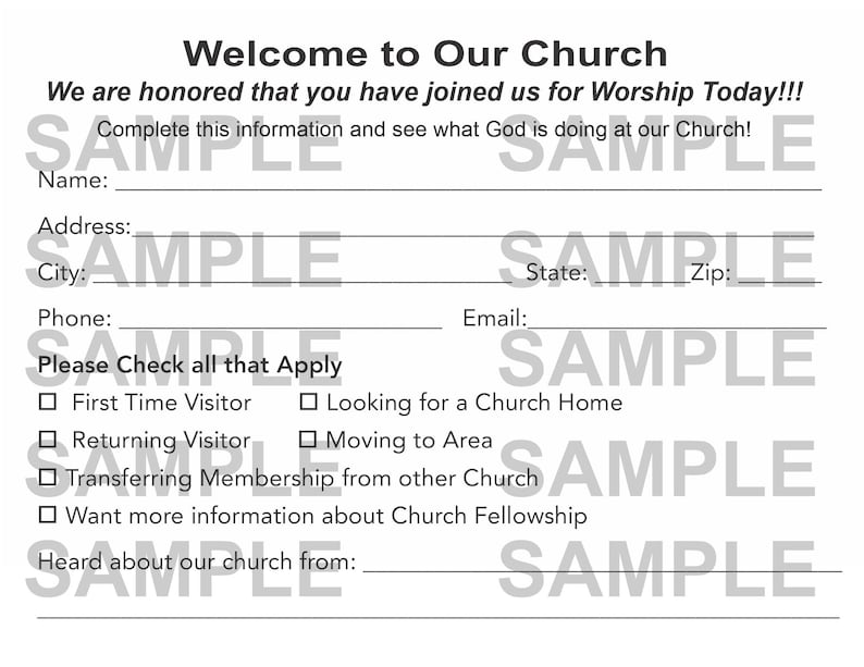 Basic Church Visitor Cards Digital Download PDF and Word Included. Centered and Top Margin Age Information and No Age Information image 3