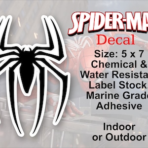 Spider-Man Decal for Indoor Outdoor - 5 x 7 - Laser Cut - Marine Grade Label Stock