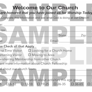 Basic Church Visitor Cards Digital Download PDF and Word Included. Centered and Top Margin Age Information and No Age Information image 2