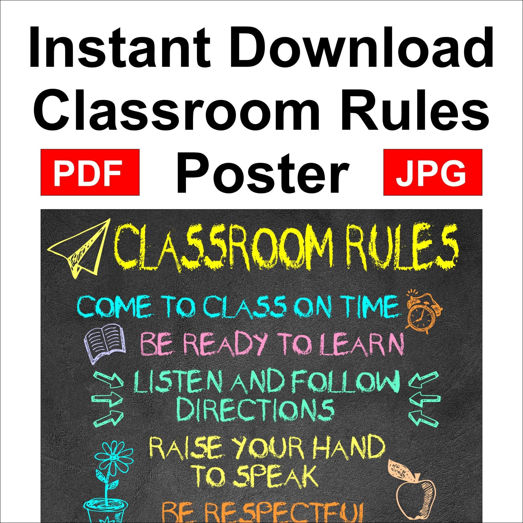 Classroom rules poster for elementary middle and high school etsy