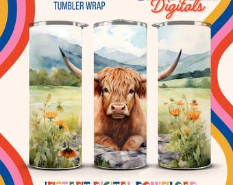 Omslagdoek Highland Cow, Schotland-ontwerp, vlinder, 20 oz mager, png (digitale download)