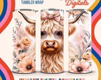 Highland Cow 20 oz bekerverpakking, sublimatie, png (digitale download)