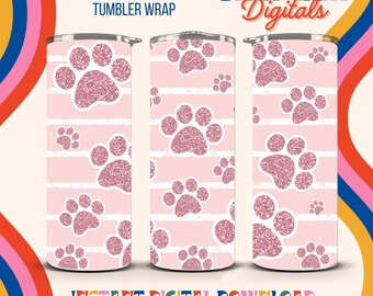 Roze glitter hondenpootafdruk 20oz beker wrap (digitale download)